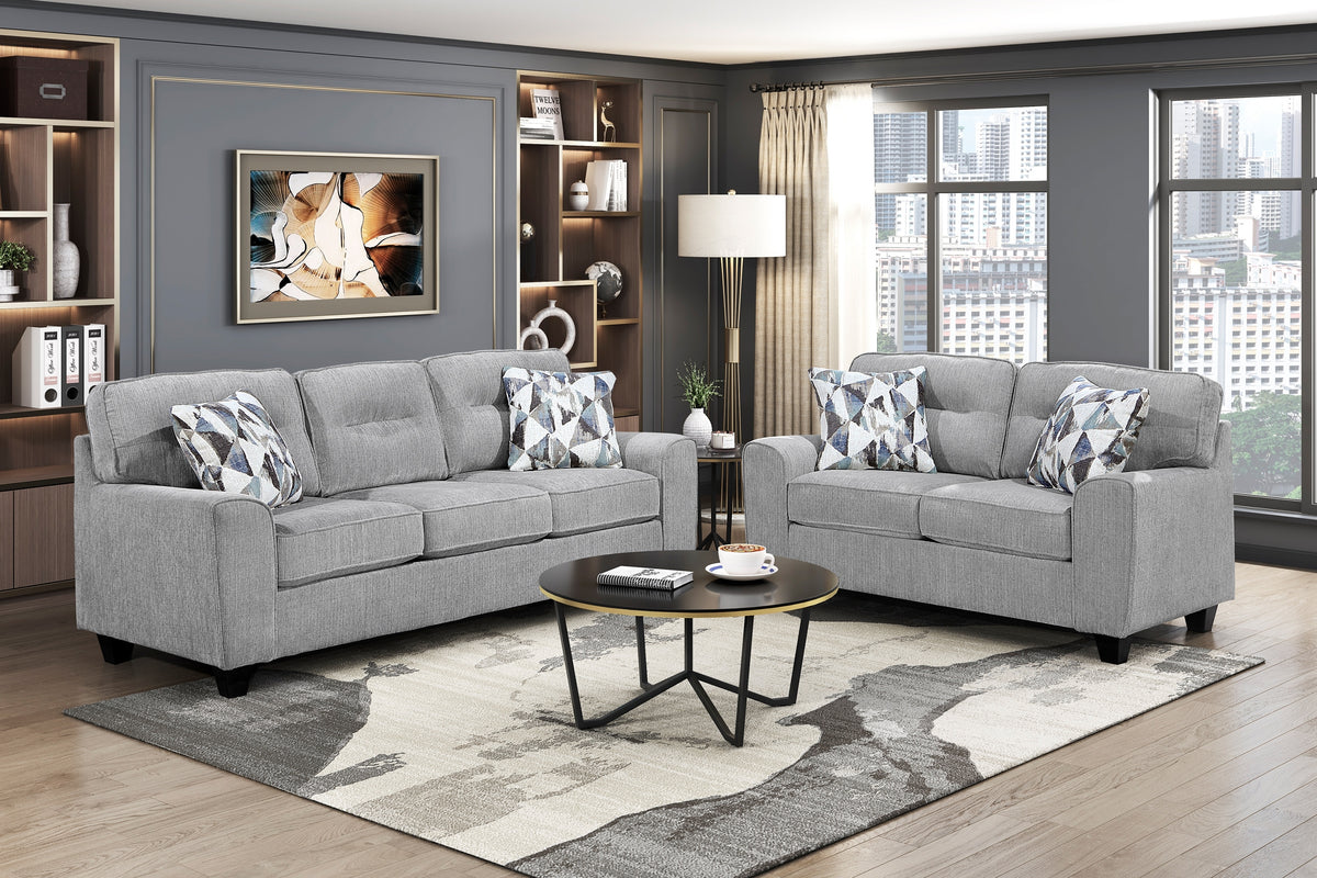 Contemporary Living Room Furniture 2pc Set Sofa Loveseat Durable Chenille Fabric Decorative Pillows Gray-B011S02475