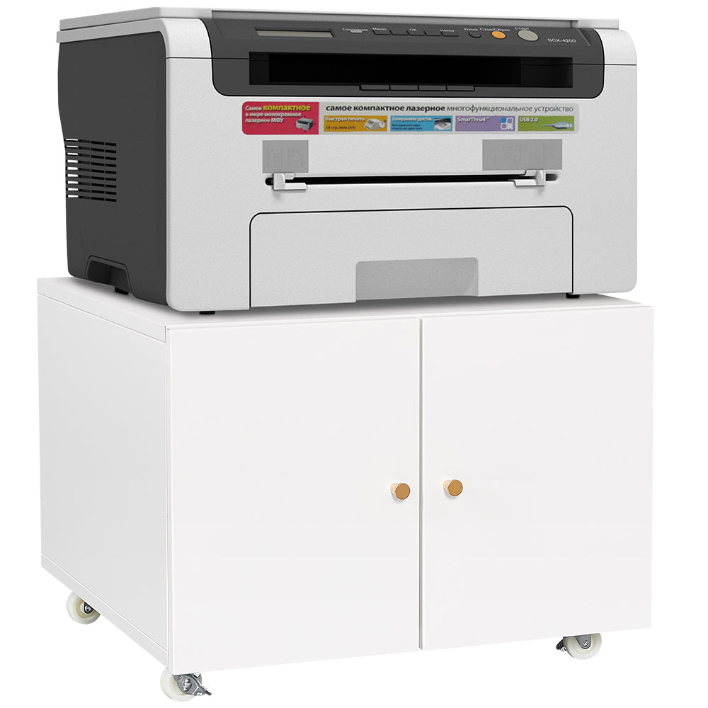 Metal Printer Stand with Storage Mobile Printer Tables for Small Spaces with Door Adjustable Shelf File Cabinet on Wheels for Home Office (White) W1247110443-djyc