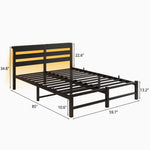 Queen SizeMetal Bed Frame with Wooden Headboard, RGB Lights, Charger, Storage Shelf, Noise-Free, No Box Spring Needed, Black W840P209907-djyc