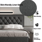 Full size Panel Bed Frame with Adjustable Button-Tufted Headboard for Bedroom/Linen Upholstered/Wood Slat Support/Easy Assembly,Dark Grey W1793140494-djyc