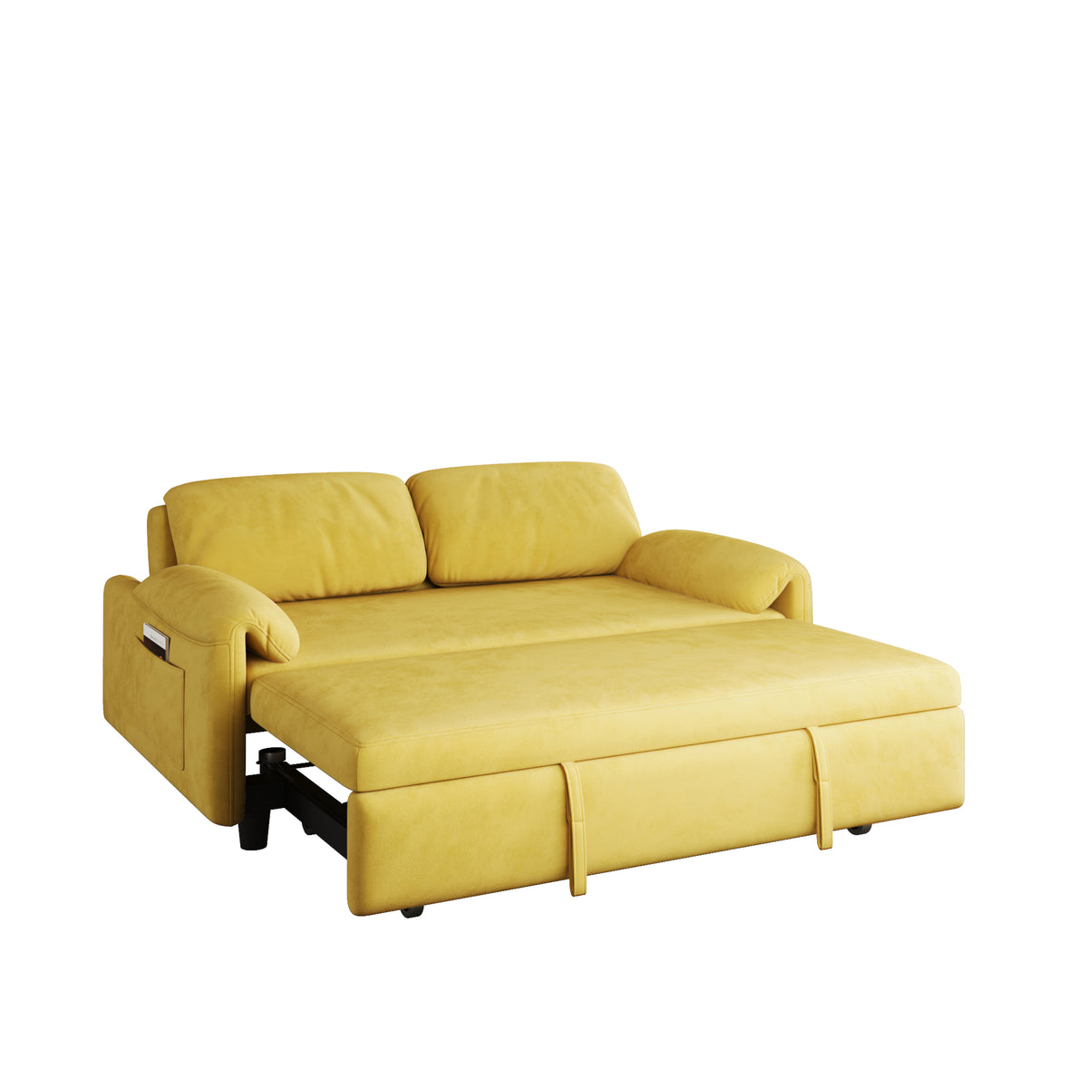 Dual-Purpose Velvet Sofa Bed: Elegant Yellow Sofa Transforms into a Retractable Bed for Your Living Room W1278P152680-djyc