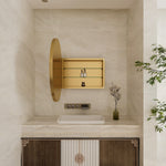 31.5 Inch Surface Mount Round Metal Framed Medicine Cabinet with Mirror and Adjustable Shelves Black Wall Mirror with Storage for Bathroom, Matte Gold W1435P194675-djyc