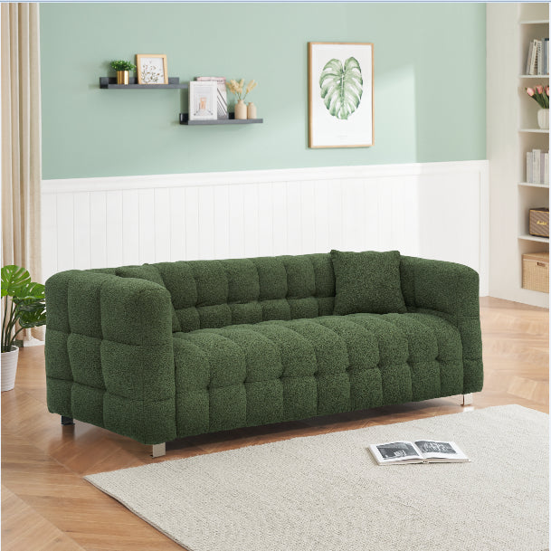 Refreshing Green Teddy Fleece Sofa - 80" Ideal for Living Room or Bedroom, Comes with Two Throw Pillows and Sturdy Hardware Foot Support W1278141694-djyc
