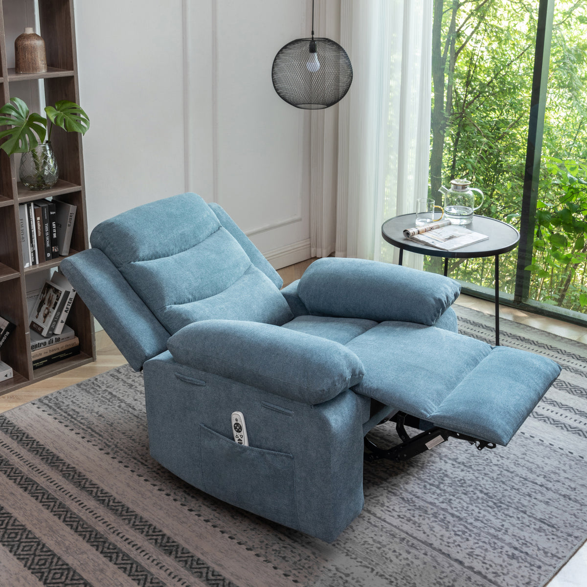 Power Recliner Chair with Adjustable Massage Function, Velvet Electric Power Chair for Elderly with One Side Pockets, Recliner Chair with Heating System for Living Room,Blue W1998120243-djyc