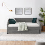 Full Size Daybed with Trundle Upholstered Tufted Sofa Bed, Linen Fabric, Grey (82.5"x58"x34") W487S00178-djyc