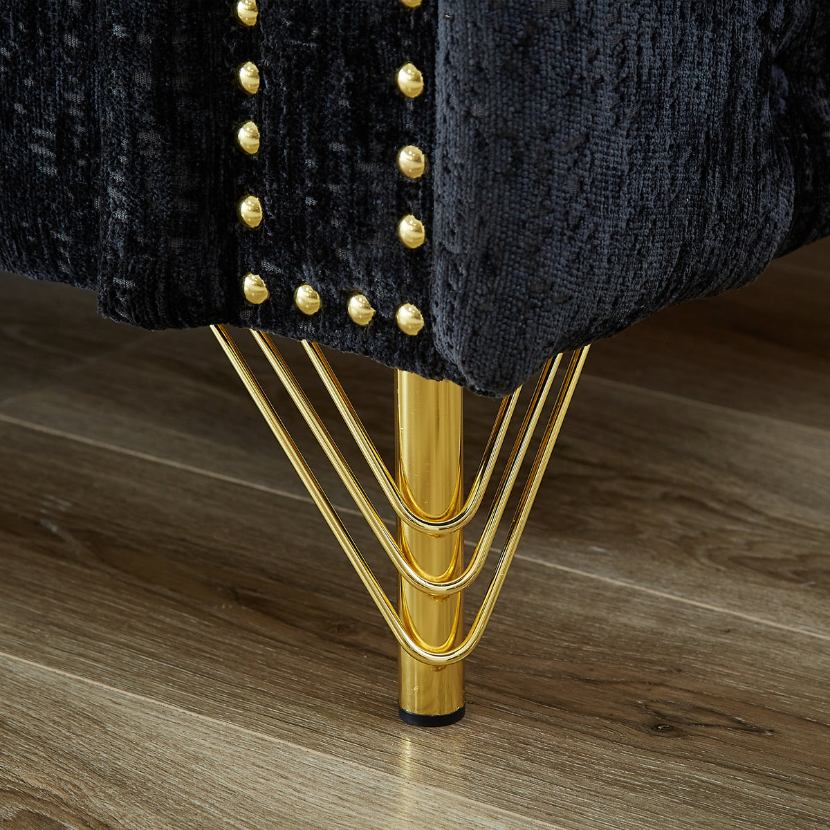 82-Inch Chenille Pull Buckle Design Sofa for Living Room,Buttons Tufted With Copper Nail Decoration Armrest, Modern Couch Upholstered Button And Metal Legs W834S00292-djyc