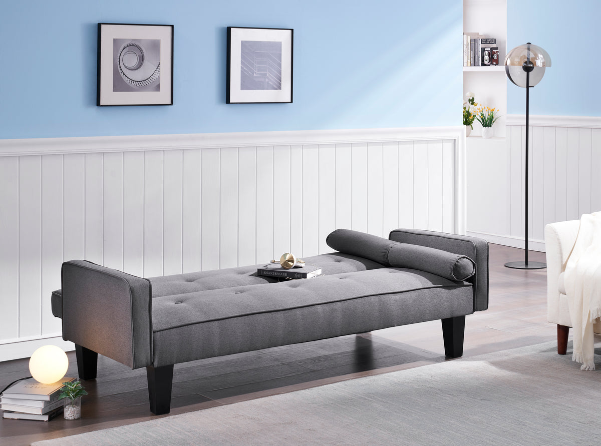 Sofa with Dual Functionality: 72" Dark Grey Cotton Linen Convertible Sofa Bed Including Two Bonus Pillows, Ideal for Family Living Rooms W127843493-djyc