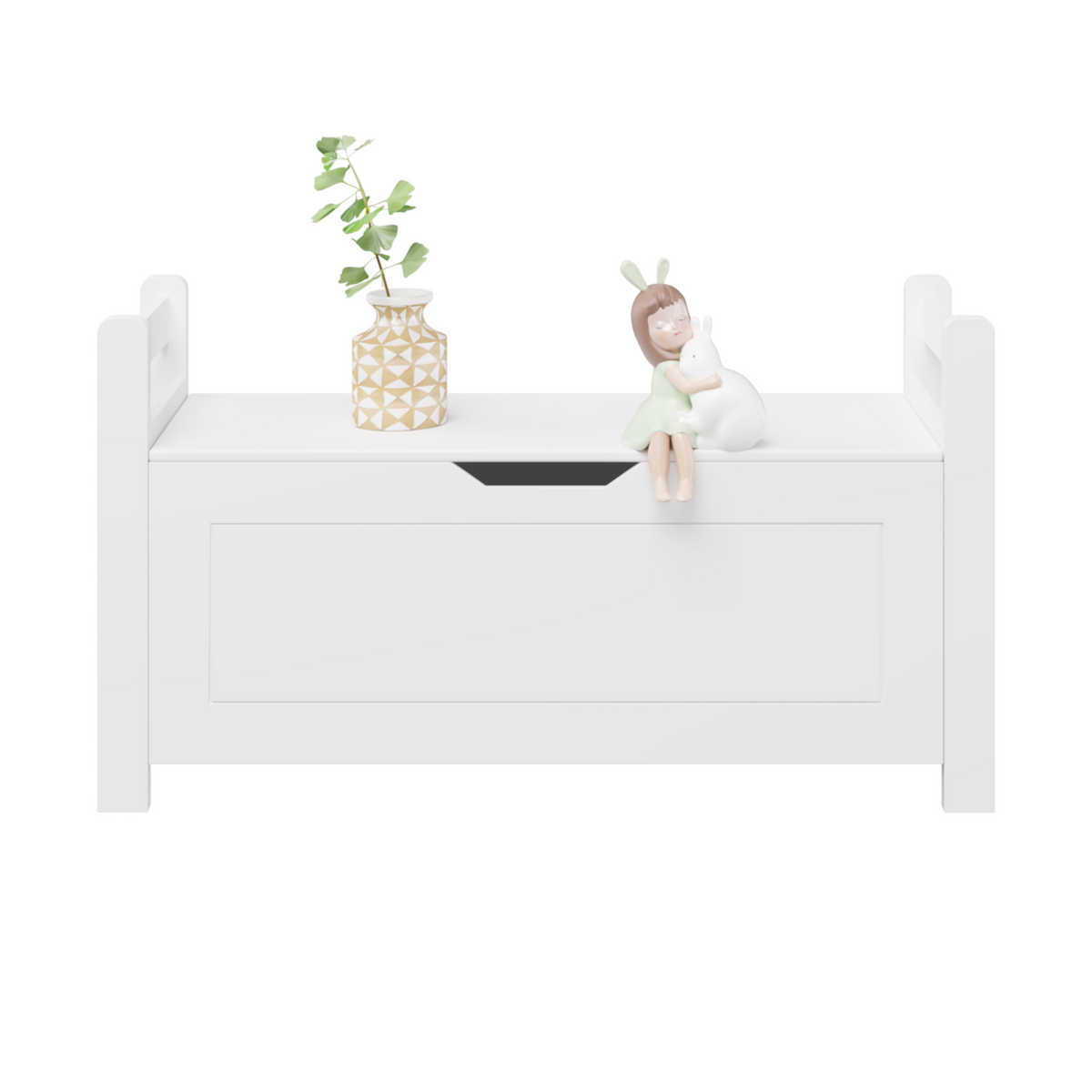 Kids Toy Box Chest, White Rubber Wood Toy Box for Boys Girls, Large Storage Cabinet with Flip-Top Lid/Safety Hinge, Toy Storage Organizer Trunk for Nursery, Playroom W808P171018-djyc