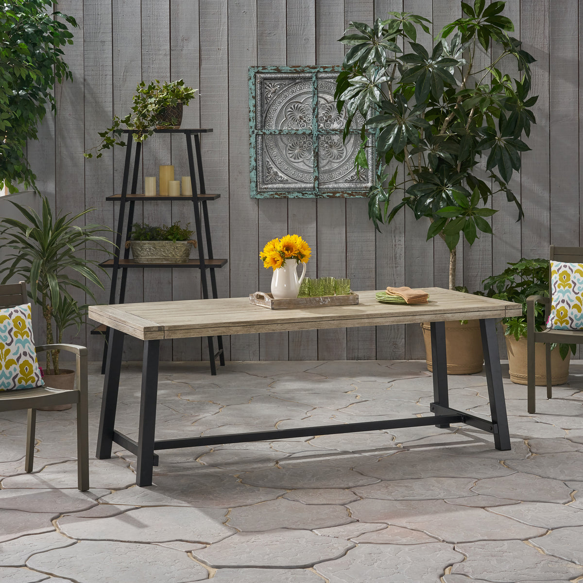 Modern Acacia Wood & Metal Dining Table – Sleek Design, Seats 8, Perfect for Outdoor Gatherings 65539.00SLGRY-djyc