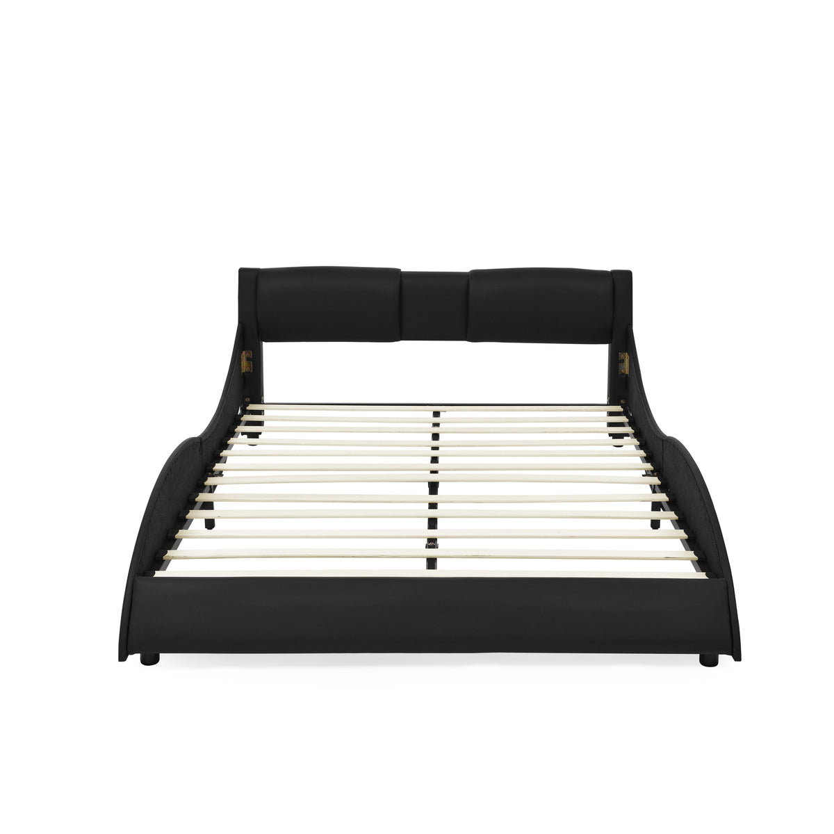 Queen Bed Frame Modern Faux Leather Upholstered Platform Bed Frame with and Headboard Wave Like Curve Low Profile Bed Frame,Wood Slats Support,Easy Assembly,Black W487P169712-djyc