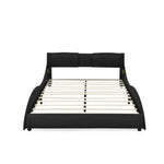 Queen Bed Frame Modern Faux Leather Upholstered Platform Bed Frame with and Headboard Wave Like Curve Low Profile Bed Frame,Wood Slats Support,Easy Assembly,Black W487P169712-djyc