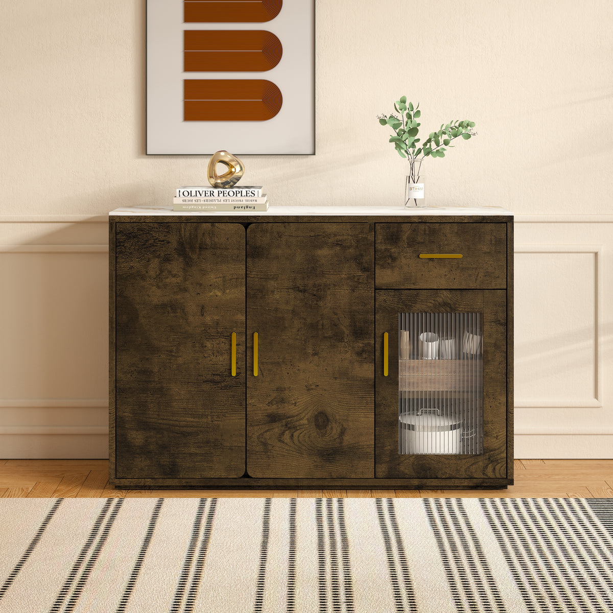 Modern Wood Accent Buffet Cabinet with Storage Doors: A Versatile Free-Standing Sideboard Perfect for Bedroom, Living Room, Kitchen, or Hallway W1278S00030-djyc