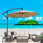 Tan 10 ft Outdoor Patio Umbrella Solar Powered LED Lighted Sun Shade Market Waterproof 8 Ribs Umbrella with Crank and Cross Base for Garden Deck Backyard Pool Shade Outside Deck Swimming Pool W65627949-djyc