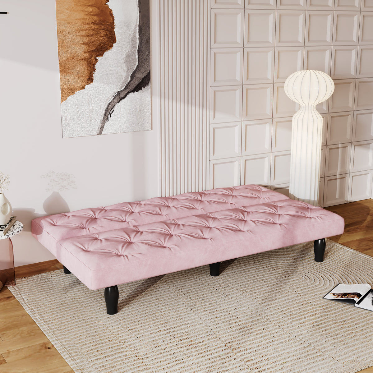 Sofa to Sofa Bed Transformation: 66" Pink Velvet Sofa Bed, Ideal for Family Living Rooms, Apartments & Bedrooms W127860393-djyc