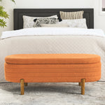 Ottoman Oval Storage Bench,Rubber Wood Leg,Orange(46."x17.7"x10.8") W487P178762-djyc