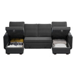Sectional Sofa with Storage, 96" U Shaped Sectional Couches for Living Room, Comfy Convertible Sectional Sofa- Dark Grey W1669S00008-djyc