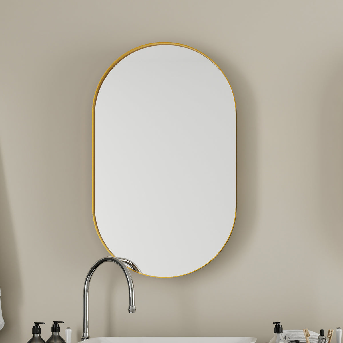20x34 Inch Oval Recessed Medicine Cabinet, Metal Framed Bathroom Wall Cabinet with Mirror and Adjustable Shelves, Wall Mirror with Storage for Bathroom, Matte Gold W1435P210490-djyc