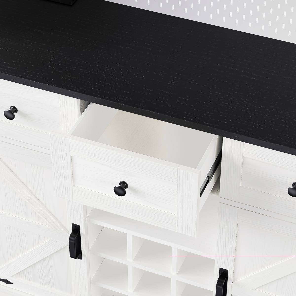 K&K 71" Farmhosue Pantry Bar Cabinet with Internal Storage Rack,Kitchen Cabinet with Hutch,Sliding Door,Power Outlet,Pegboard,Wine & Glasses Rack,3 Drawers,Rustic Coffee Bar Storage Cabinet,White Oak N707S000008W-djyc