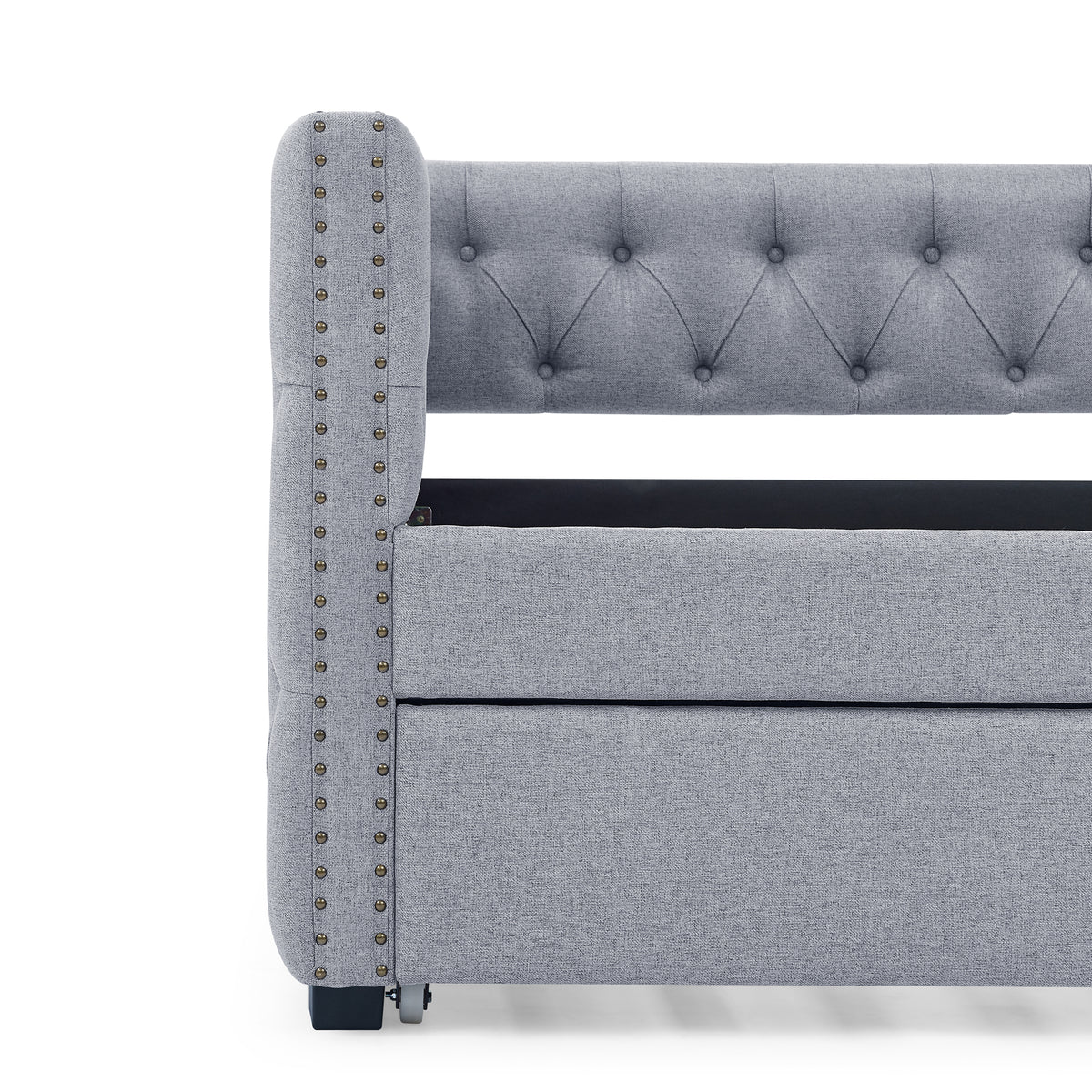Daybed with Trundle Upholstered Tufted Sofa Bed, with Button and Copper Nail on Square Arms,both Twin Size,Grey(85"x42.5"x31.5")(Old SKU W487S00045) W487S00103-djyc