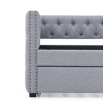 Daybed with Trundle Upholstered Tufted Sofa Bed, with Button and Copper Nail on Square Arms,both Twin Size,Grey(85"x42.5"x31.5")(Old SKU W487S00045) W487S00103-djyc