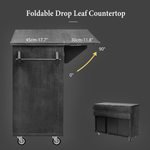 K&K 51.2"W 3D Wave Stripes Ash Veneer (Not Cheap Paper) Kitchen Island with Drop Leaf, Farmhouse Kitchen Island on Wheels with Internal Storage Rack, Rolling Kitchen Cart(Black) N707P207915B-djyc