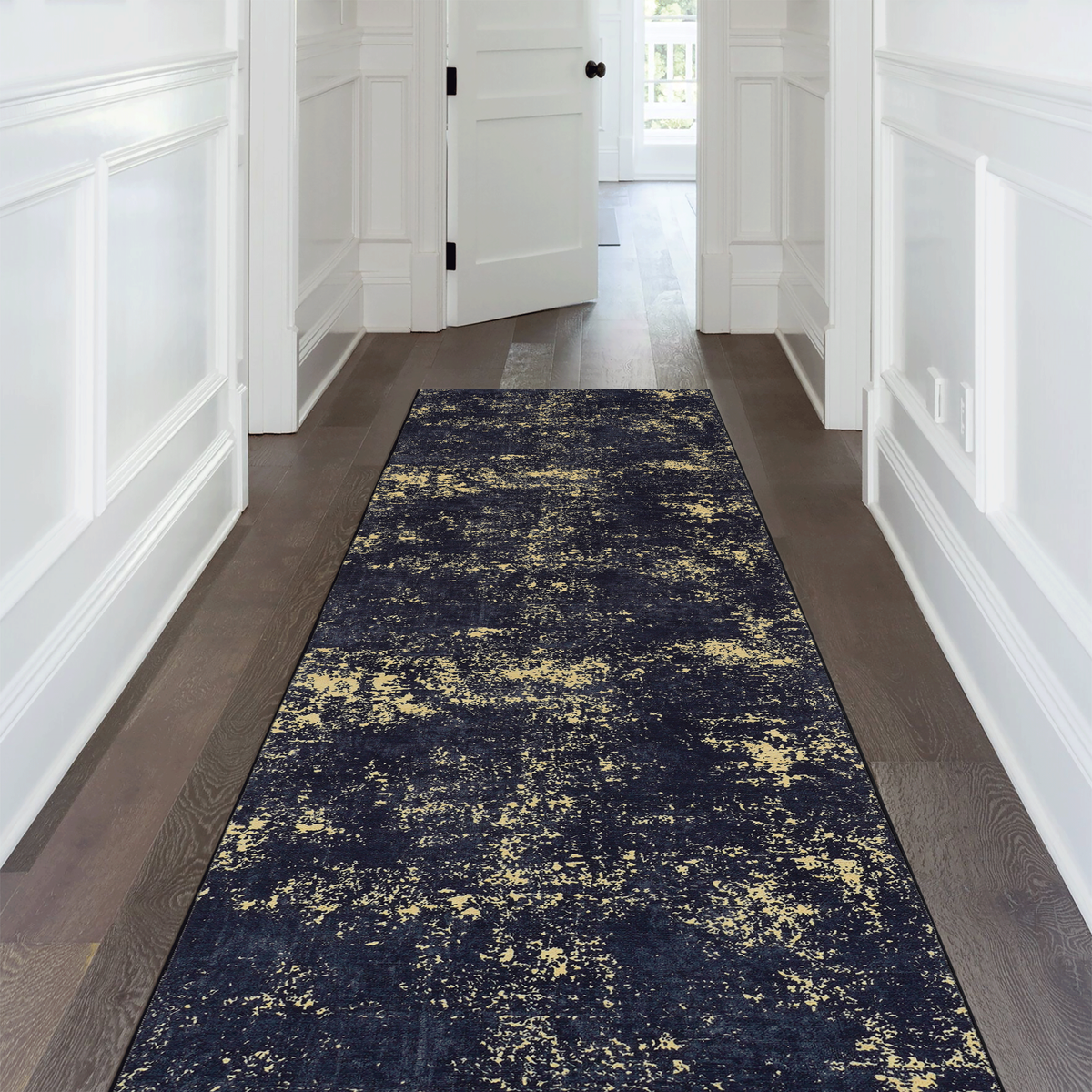 MAVAL Black Washable Rug 2'6'' x 10' Runner Rug (Black+Gold, 2'6'' x 10')-B189P188980