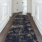 MAVAL Black Washable Rug 2'6'' x 10' Runner Rug (Black+Gold, 2'6'' x 10')-B189P188980