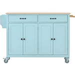 Kitchen Island Cart with 4 Door Cabinet and Two Drawers and 2 Locking Wheels - Solid Wood Top, Adjustable Shelves, Spice & Towel Rack(Mint Green) WF286911AAN-djyc
