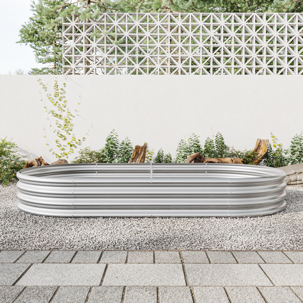Raised Garden Bed Outdoor, Oval Large Metal Raised Planter Bed for for Plants, Vegetables, and Flowers - Silver W840102510-djyc