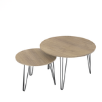 27.56'' Round Nesting Coffee Table Set of 2, Circular Nesting End Table Set, Round Wooden Tabletop, and Sturdy Metal Base for Living Room, bedroom, Brown W808P176732-djyc