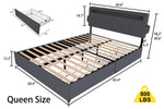 Queen Bed Frame with USB Charging Station & LED Lights, Queen Bed Frame with Headboard & 4 Storage Drawers, D W1960P175566-djyc