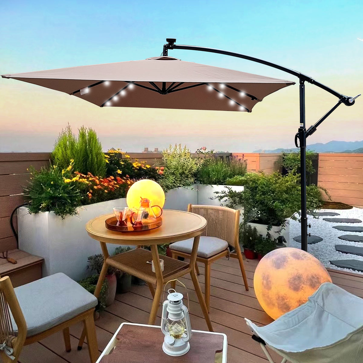Rectangle 2x3M Outdoor Patio Umbrella Solar Powered LED Lighted Sun Shade Market Waterproof 6 Ribs Umbrella with Crank and Cross Base for Garden Deck Backyard Pool Shade Outside Deck Swimming Pool W656127033-djyc