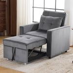 Convertible Sleeper Sofa Chair Bed with Pillow & Pocket, 3-in-1 Sofa Bed Sleeper Chair in Modern Velvet Fabric for Living Room, Bedroom, Study, Apartment, Gray N765P21617172G-djyc
