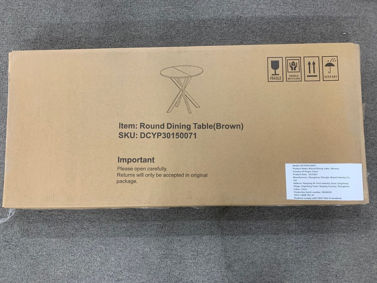 31.5 Inch Round Dining Table, Small Circle Kitchen Table with Metal Black Legs for 2-4 people,Modern Dining Room Table, Brown (only table) W808P176713-djyc