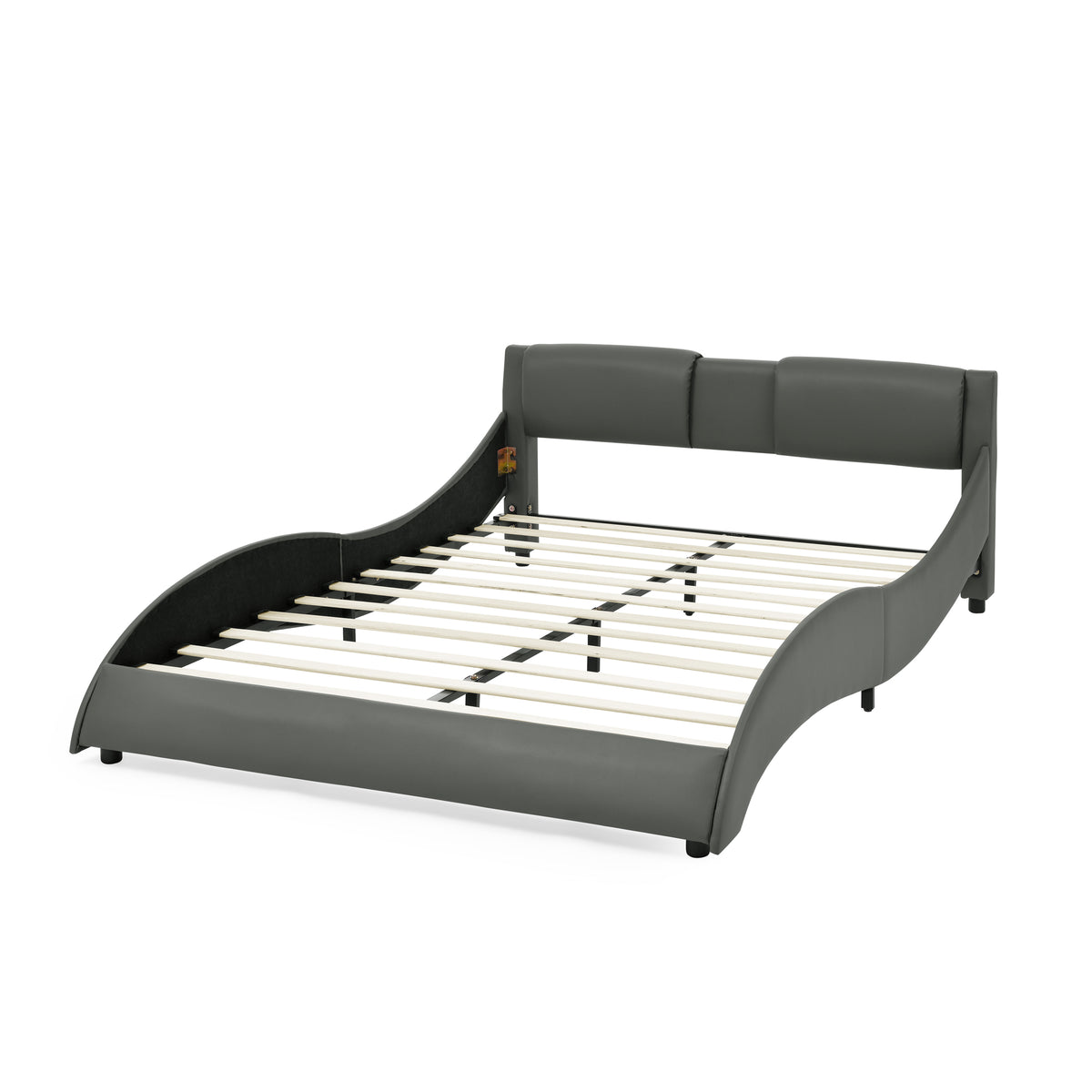 Queen Bed Frame Modern Faux Leather Upholstered Platform Bed Frame with and Headboard Wave Like Curve Low Profile Bed Frame,Wood Slats Support,Easy Assembly,Grey W487P169713-djyc
