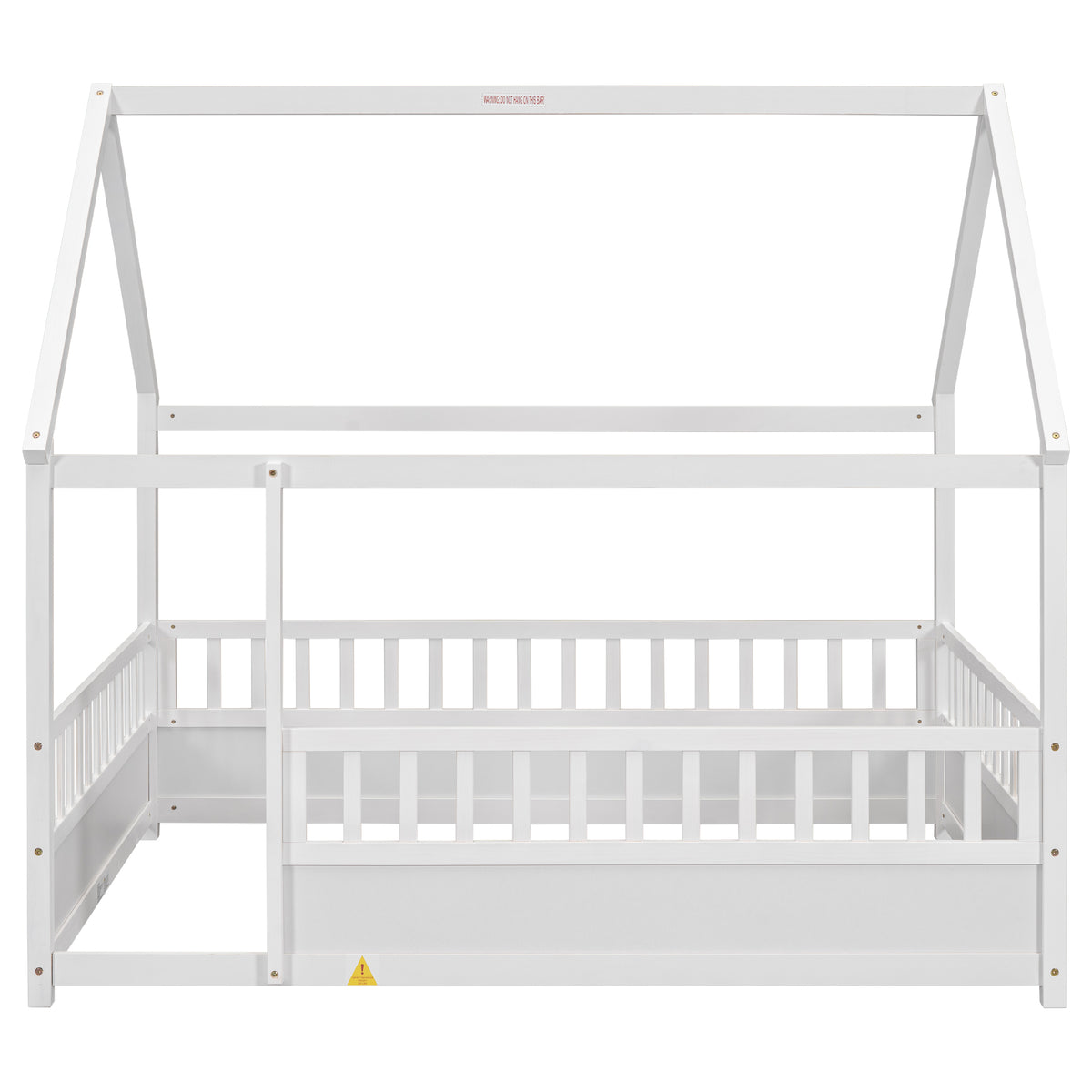 Full Size Floor Wooden Bed with House Roof Frame, Fence Guardrails,White W1858123986-djyc