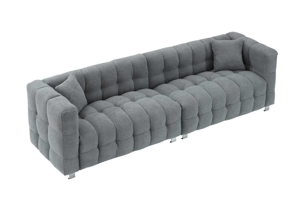 Elegant 102-Inch Gray Teddy Velvet Sofa for Living Room, Bedroom, or Apartment - Comes with Two Throw Pillows and Sturdy Hardware Feet for Enhanced Support W1278S00022-djyc