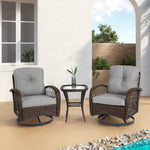 3 Pieces Outdoor Swivel Rocker Patio Chairs, 360 Degree Rocking Patio Conversation Set with Thickened Cushions and Glass Coffee Table for Backyard, Grey W640P263665-djyc