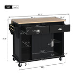 Kitchen Cart with Rubber wood Drop-Leaf Countertop, Concealed sliding barn door adjustable height,Kitchen Island on 4 Wheels with Storage Cabinet and 2 Drawers,L52.2xW30.5xH36.6 inch, Black SK000001AAB-djyc
