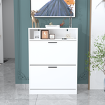 Shoe Storage Cabinet with 2 Flip Drawers, Sturdy Wood Hidden Shoe Storage, Freestanding Narrow Slim Shoe Organizer for Front Door Entrance, Living Room, Hallway, Bedroom (White) W808P174805-djyc
