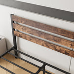 Queen Size Platform Bed Frame with Rustic Vintage Wood Headboard, Strong Metal Slats Support Mattress Foundation, No Box Spring Needed Rustic Brown W84084264-djyc