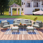 GO 6-Pieces All Weather PE Wicker Sofa Set, Outdoor Rattan sofa With Double Cushions, Wood Legs Wood Table Top, Beige and Gray FG201219AAA-djyc