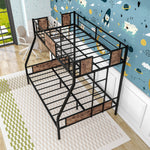Twin Over Full Metal Bunk Bed, Heavy Duty Metal Bed Frame with Safety Rail , 2 Side Ladders & Decorative Wood ,No Box Spring Needed W840126707-djyc