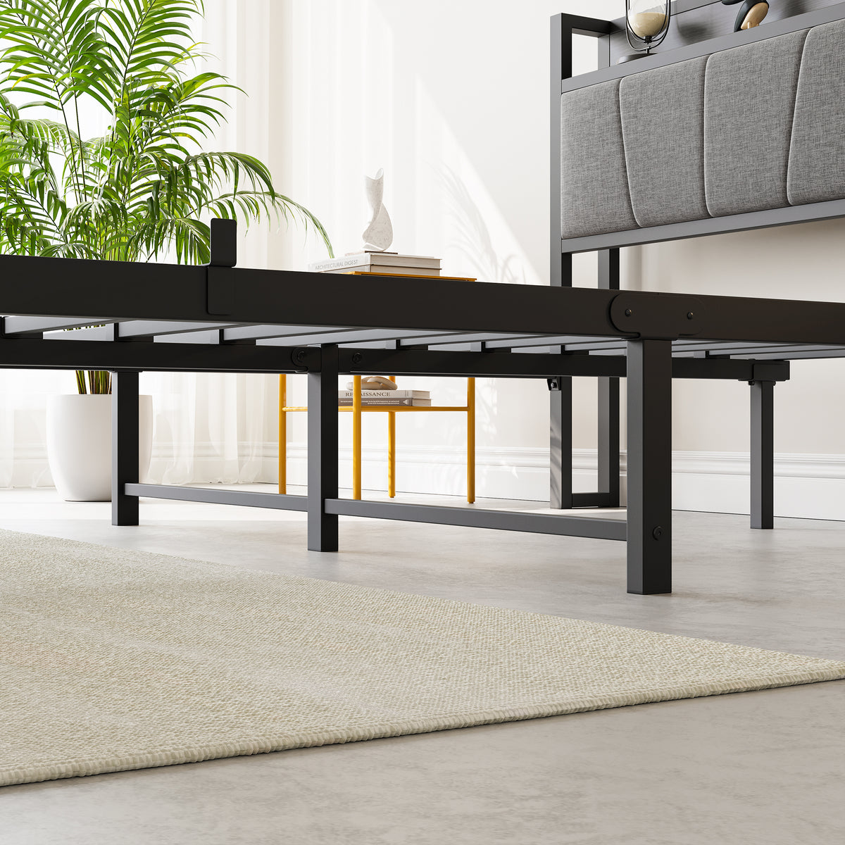 Full Size Bed Frame, Storage Headboard with Charging Station, Solid and Stable, Noise Free, No Box Spring Needed, Easy Assembly W840P179122-djyc