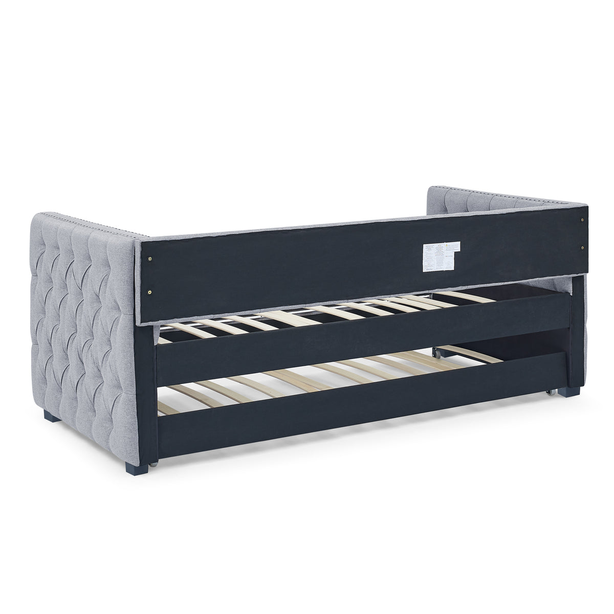 Daybed with Trundle Upholstered Tufted Sofa Bed, with Button and Copper Nail on Square Arms,both Twin Size,Grey(85"x42.5"x31.5")(Old SKU W487S00045) W487S00103-djyc