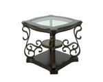 End table,Glass table top, MDF W/marble paper middle shelf, powder coat finish metal legs. (26.3"Lx26.3"Wx24"H) W48720761-djyc