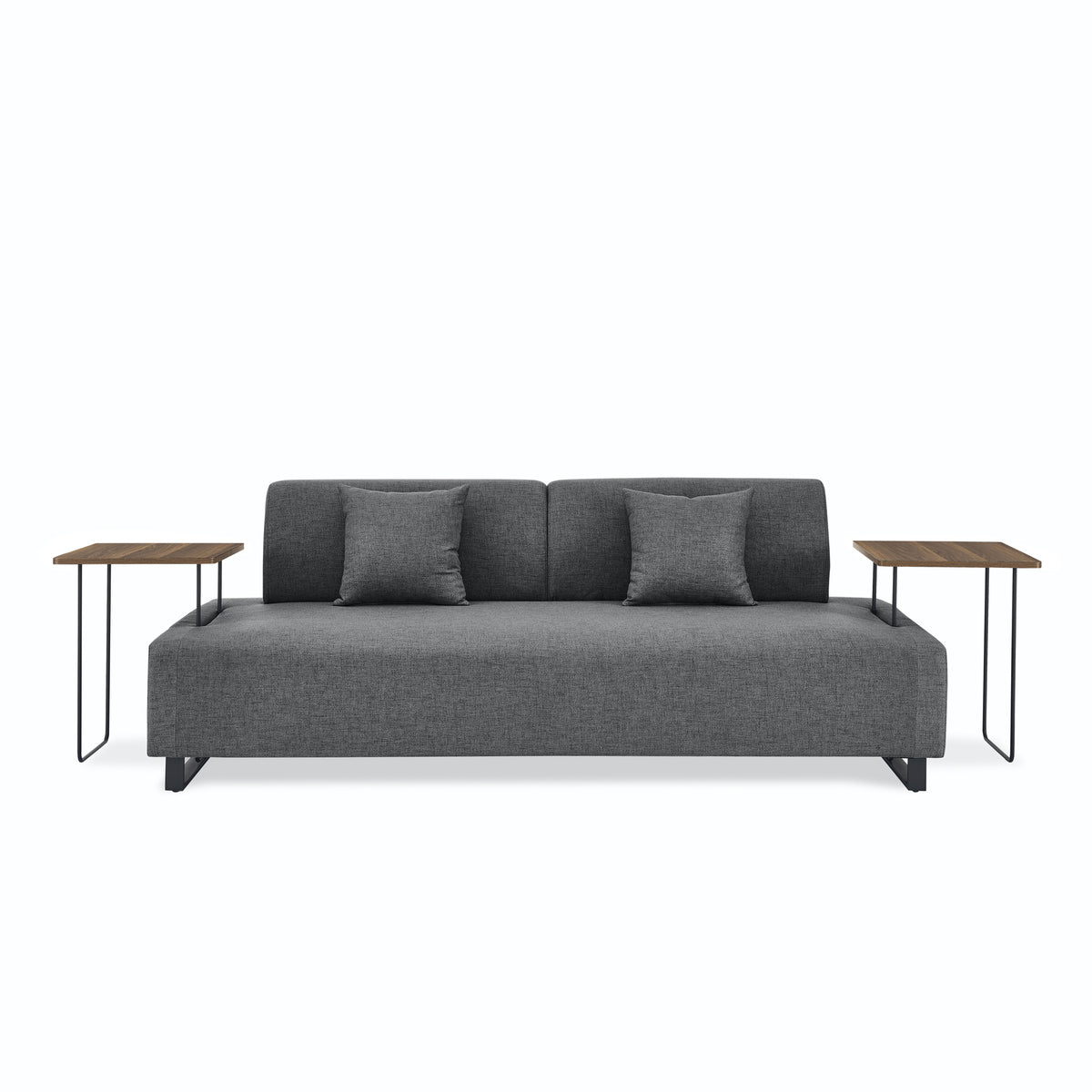 Linen Fabric 3 Seat Sofa with Two End Tables and Two Pillows, Removable Back and Armrest, Morden Style Upholstered 3-Seat Couch for Living Room W487139512-djyc