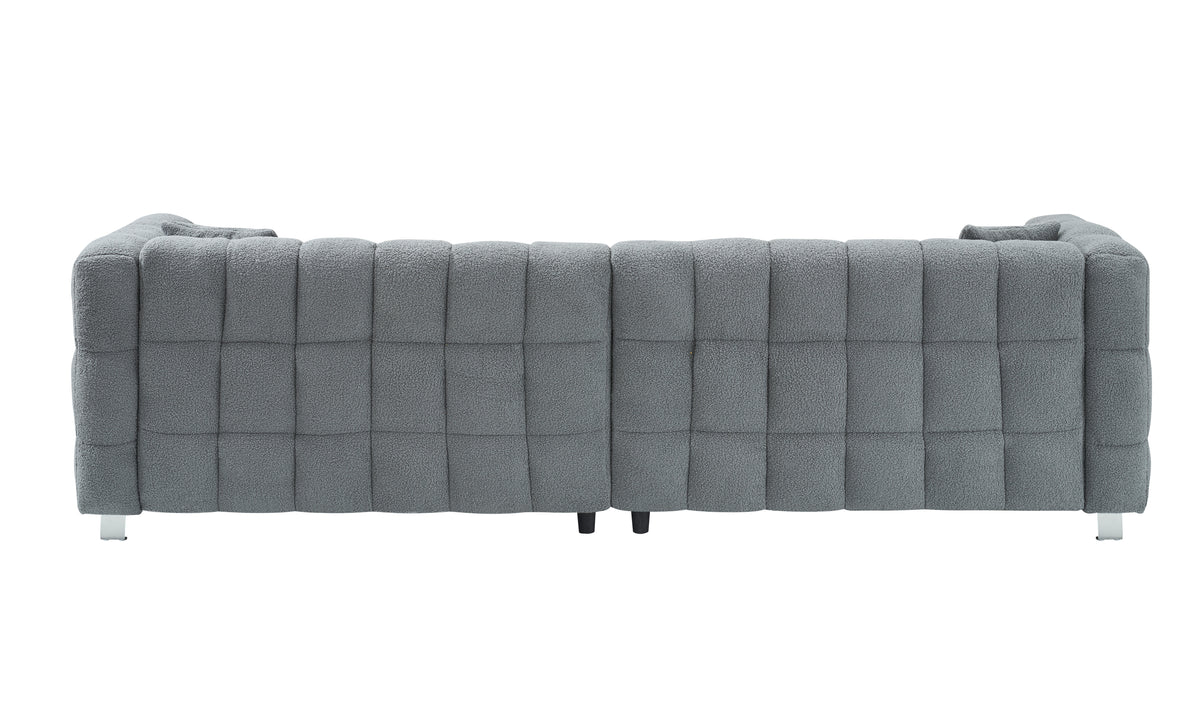 Elegant 102-Inch Gray Teddy Velvet Sofa for Living Room, Bedroom, or Apartment - Comes with Two Throw Pillows and Sturdy Hardware Feet for Enhanced Support W1278S00022-djyc