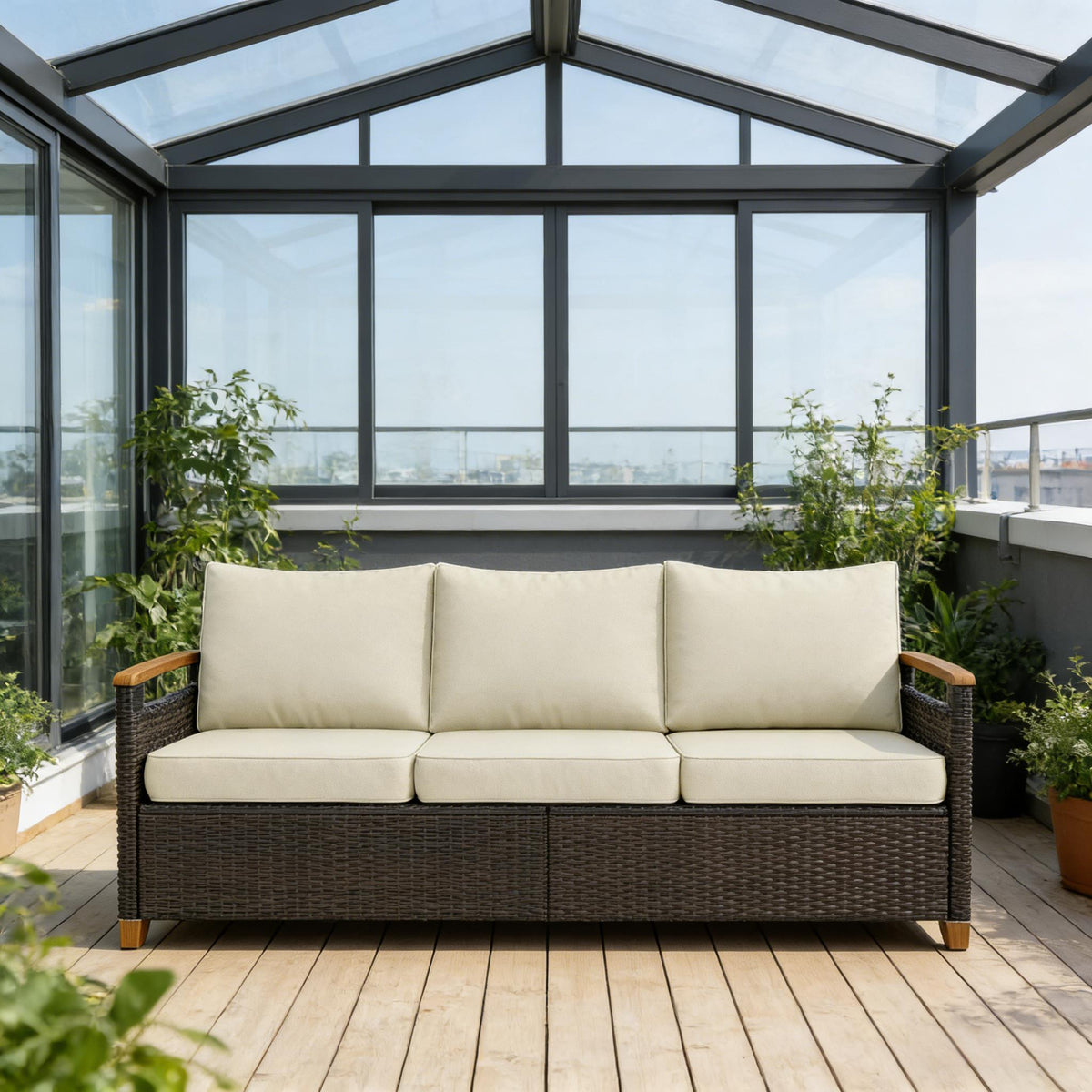 Wicker Patio Sofa,3 Seater Outdoor Couch Sofa,Wide Deep Seat Sofa-T3971P480796