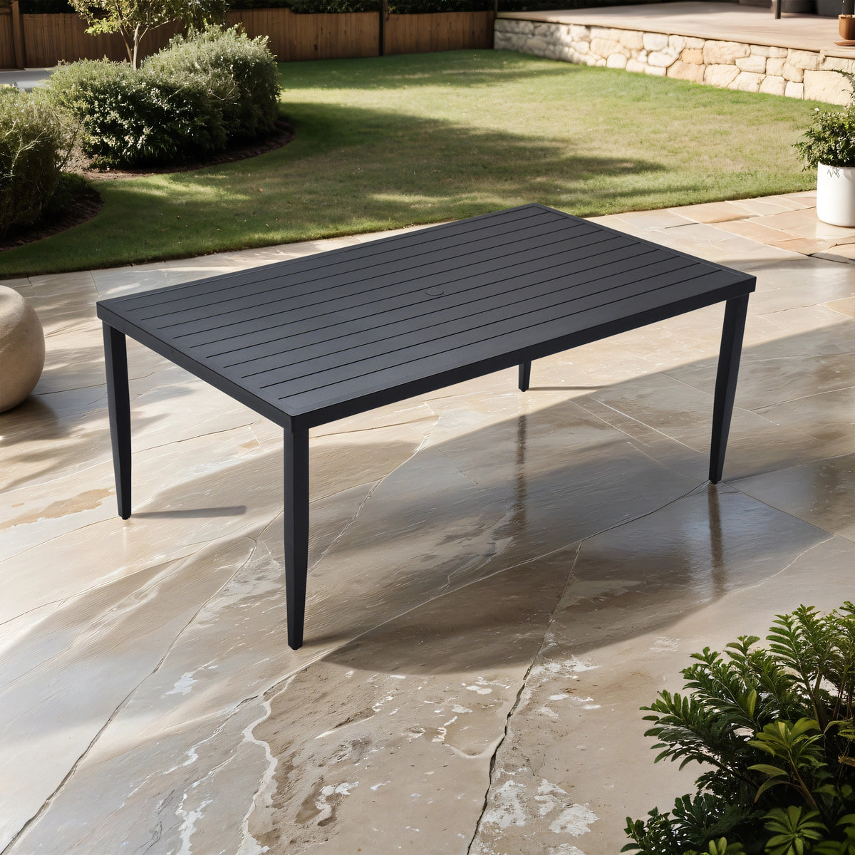 Outdoor Patio Aluminum 40'x70' Rectangle Dining Table with Tapered Feet & Umbrella Hole, Ember Black W1886P163411-djyc